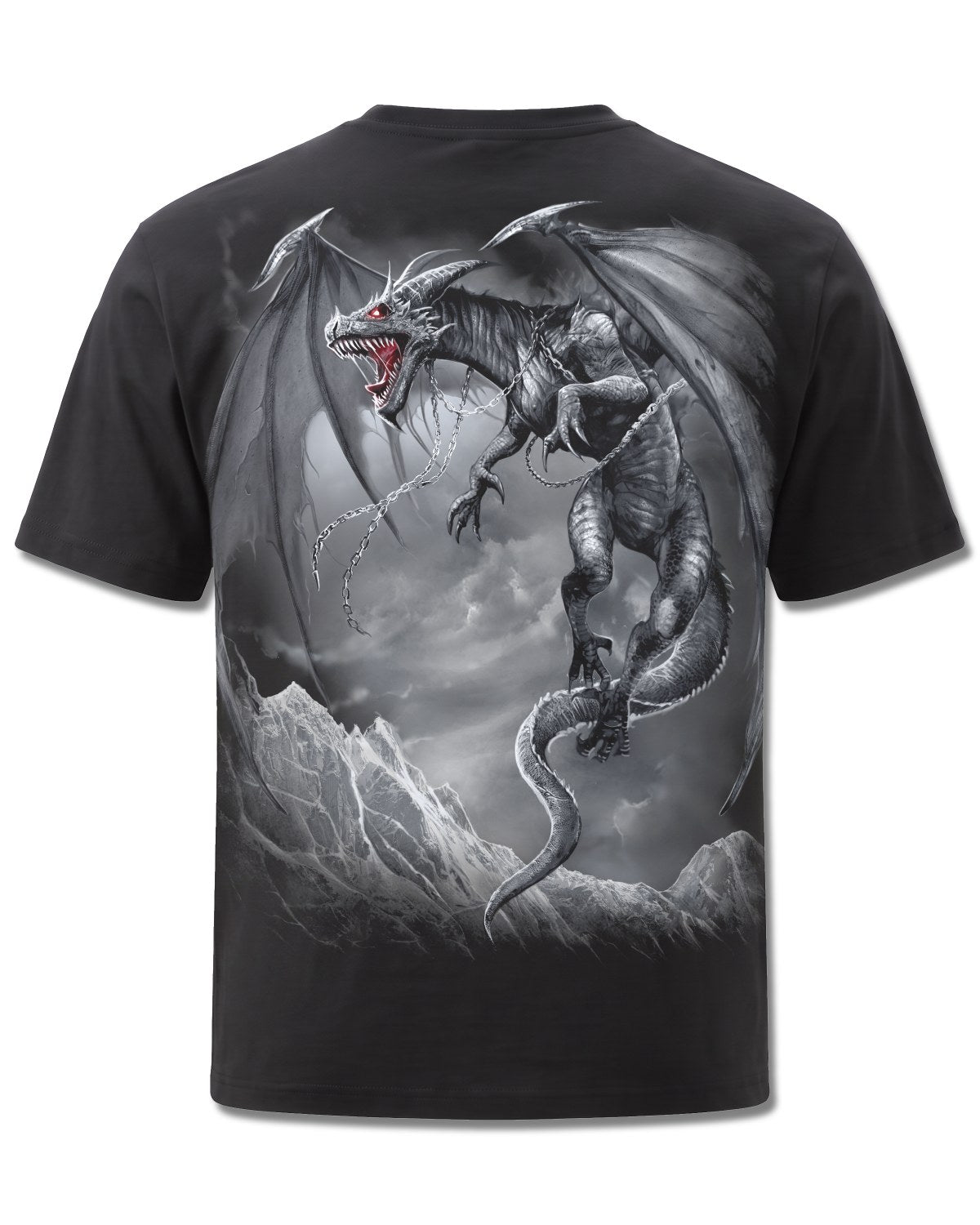 Spiral Dragon's Cry design, back view on Black M101, Rock Off Retail official merch
