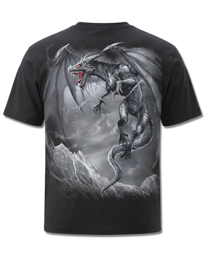 Spiral Dragon's Cry design, back view on Black M101, Rock Off Retail official merch