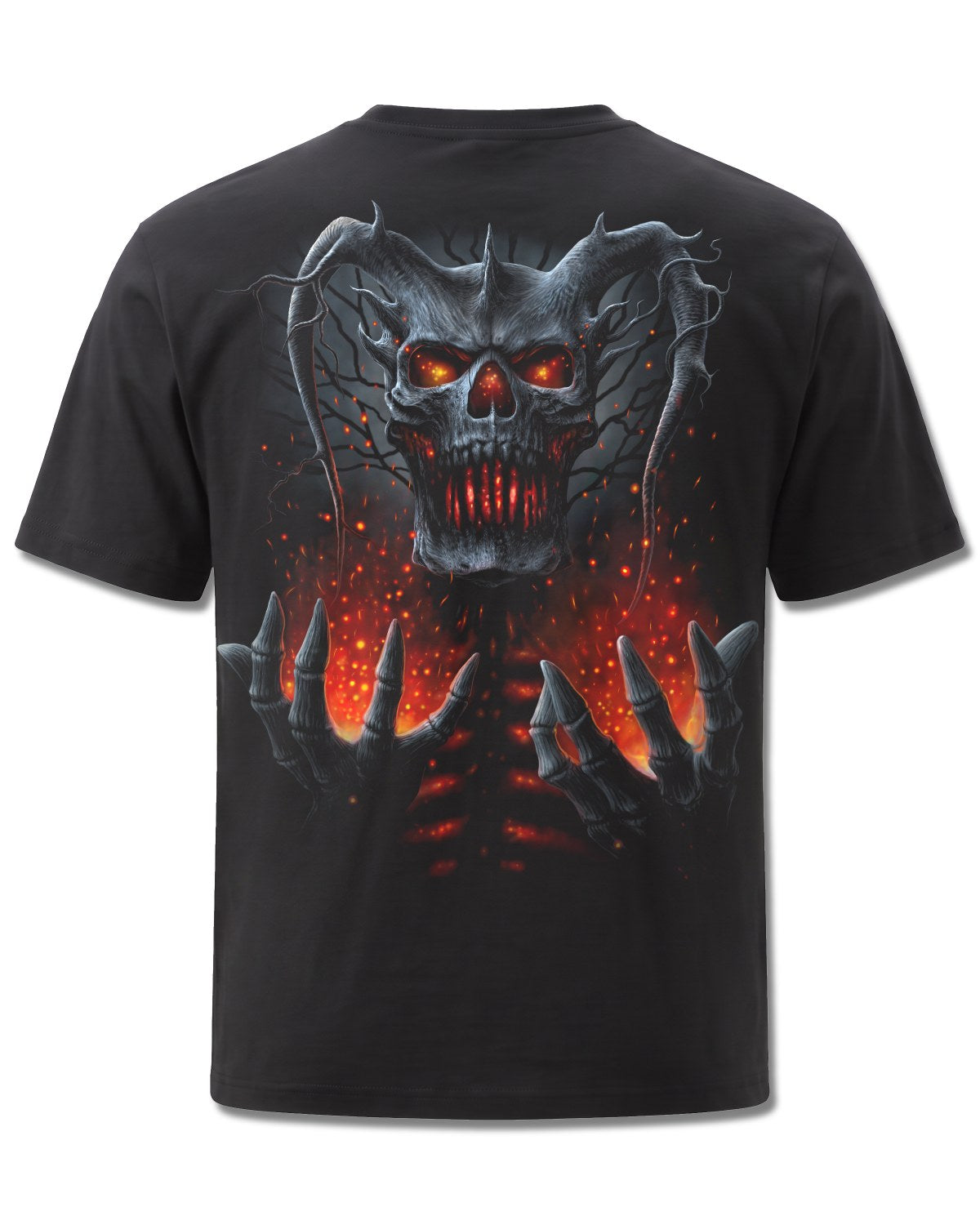Spiral Death Embers design, back view on Black M101, Rock Off Retail official merch
