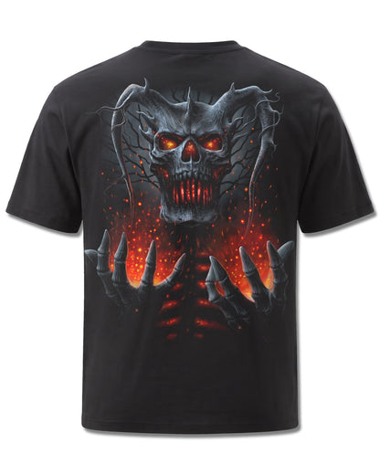 Spiral Death Embers design, back view on Black M101, Rock Off Retail official merch