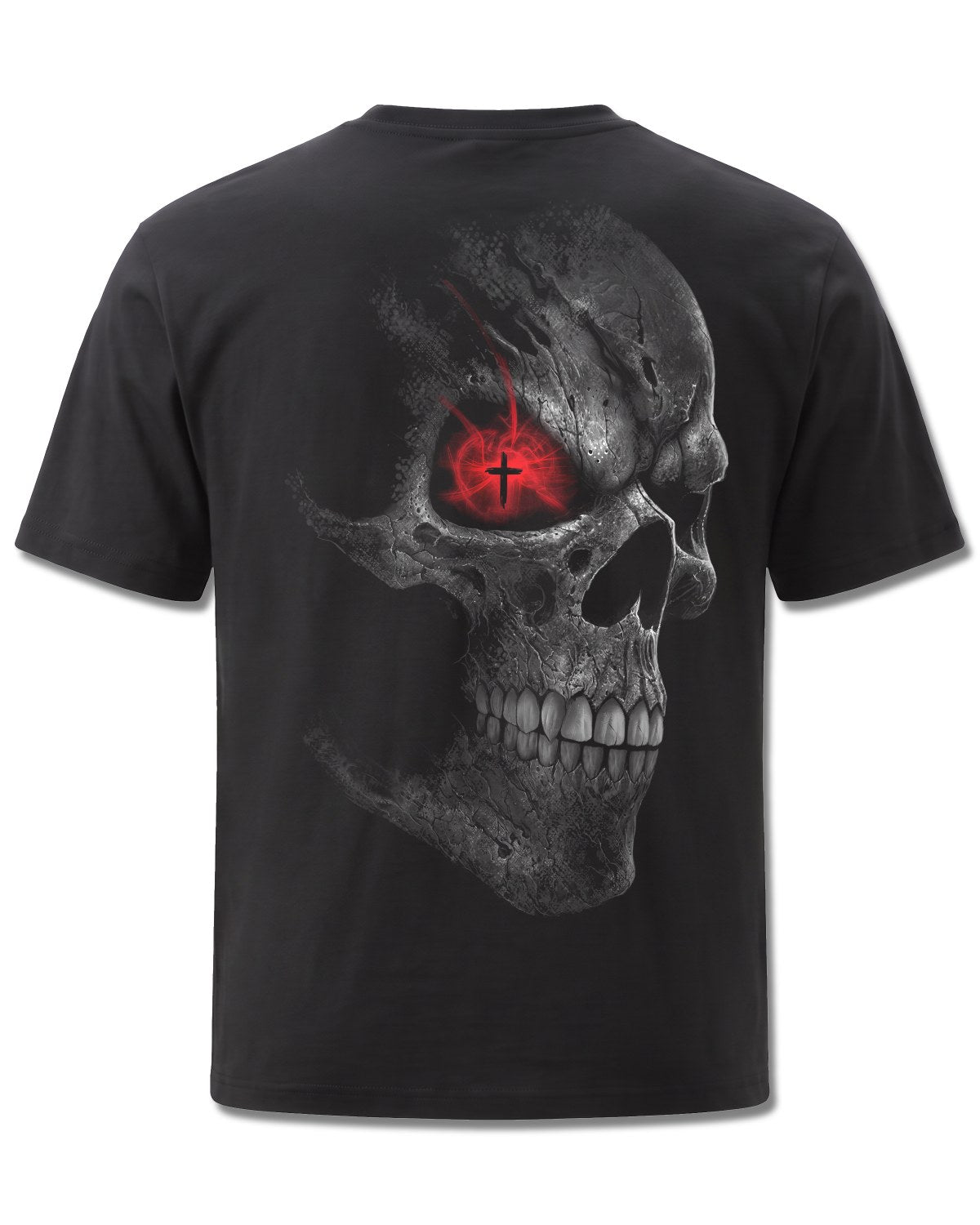 Spiral Death Stare design, back view on Black M101, Rock Off Retail official merch