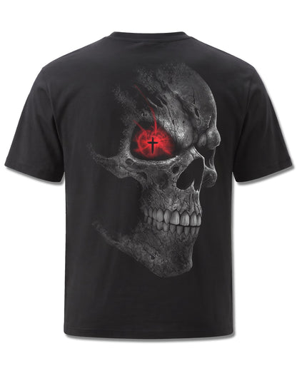 Spiral Death Stare design, back view on Black M101, Rock Off Retail official merch