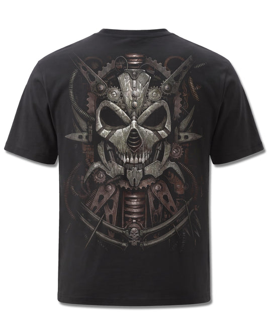Spiral Diesel Punk design, back view on Black M101, Rock Off Retail official merch