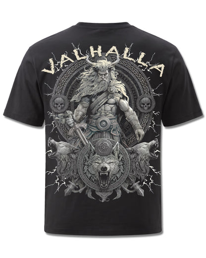 Spiral Valhalla design, back view on Black M101, Rock Off Retail official merch