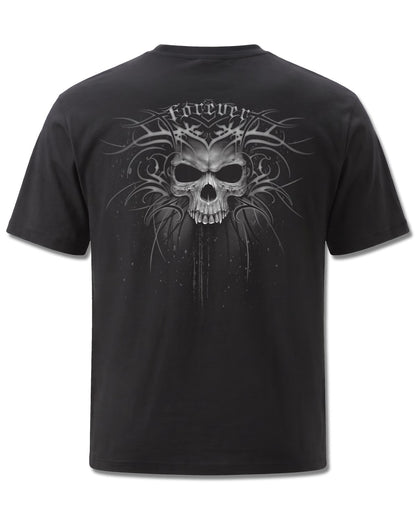 Spiral Death Forever design, back view on Black M101, Rock Off Retail official merch