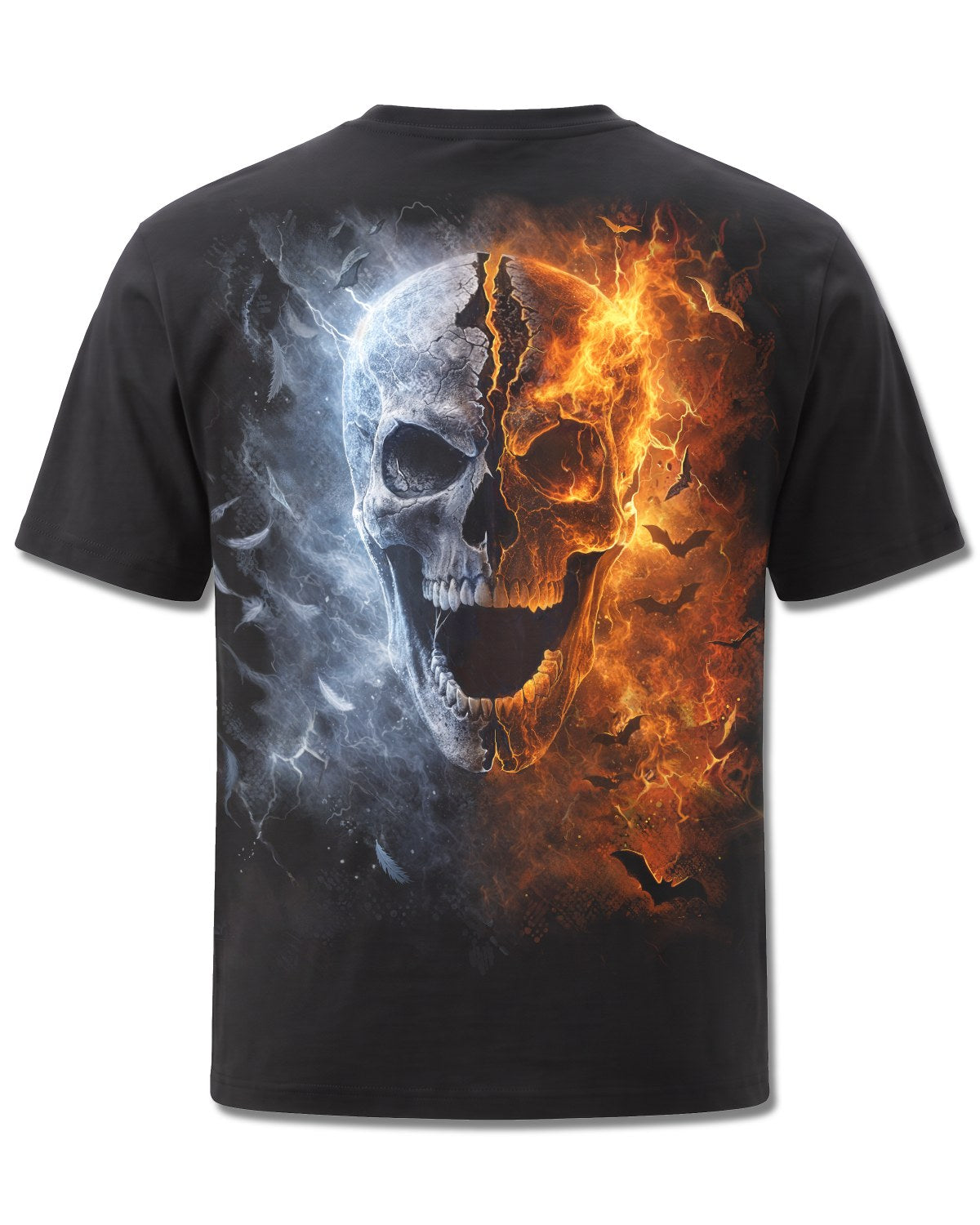 Spiral Angel & Demon design, back view on Black M101, Rock Off Retail official merch