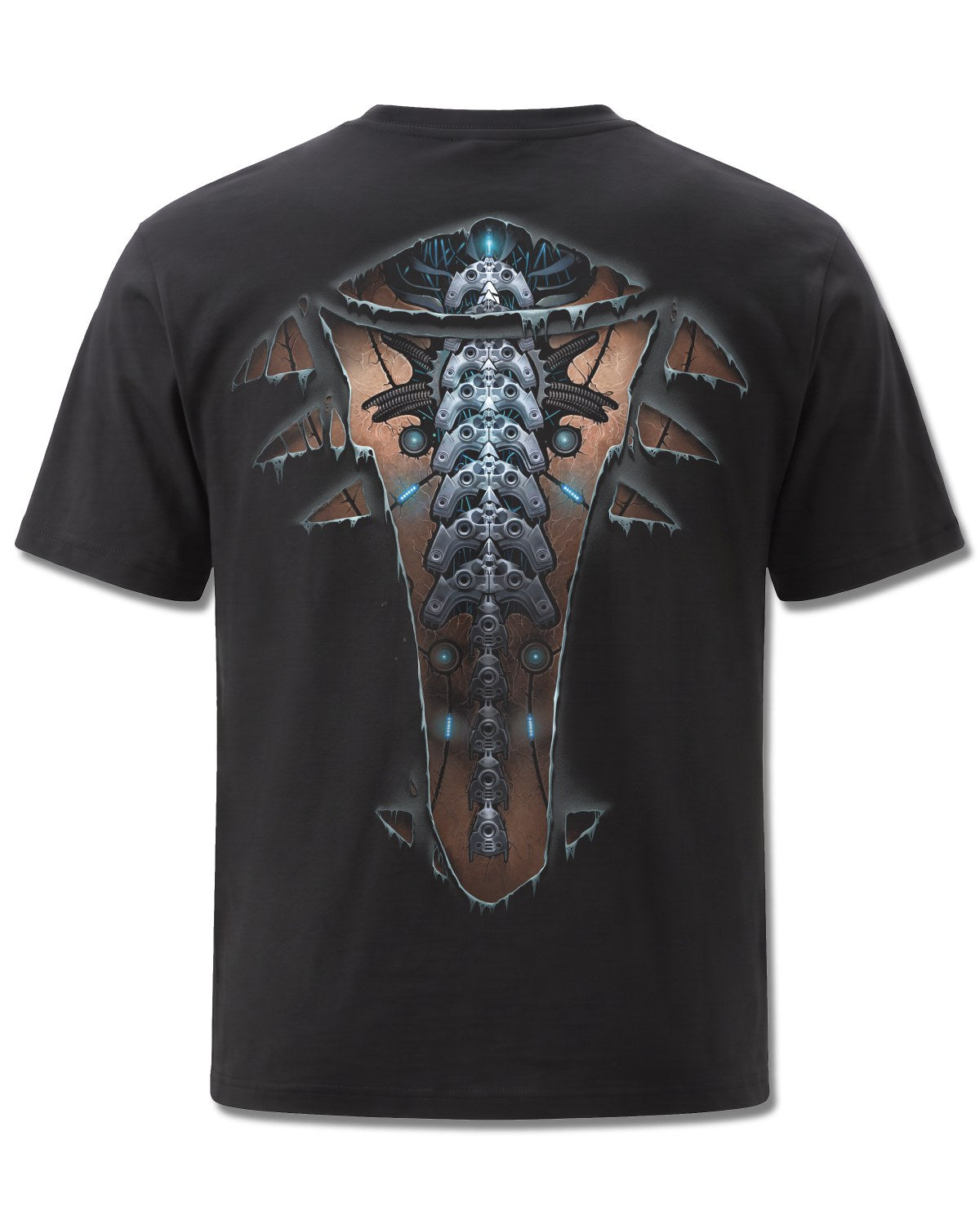 Spiral Cyber Skin design, back view on Black M101, Rock Off Retail official merch