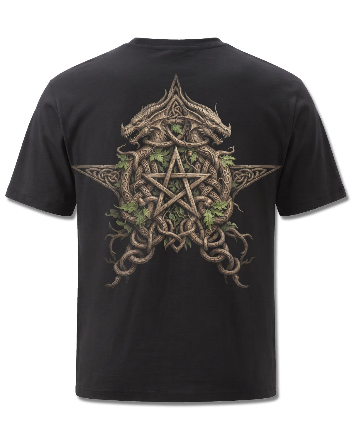 Spiral Woodland King design, back view on Black M101, Rock Off Retail official merch