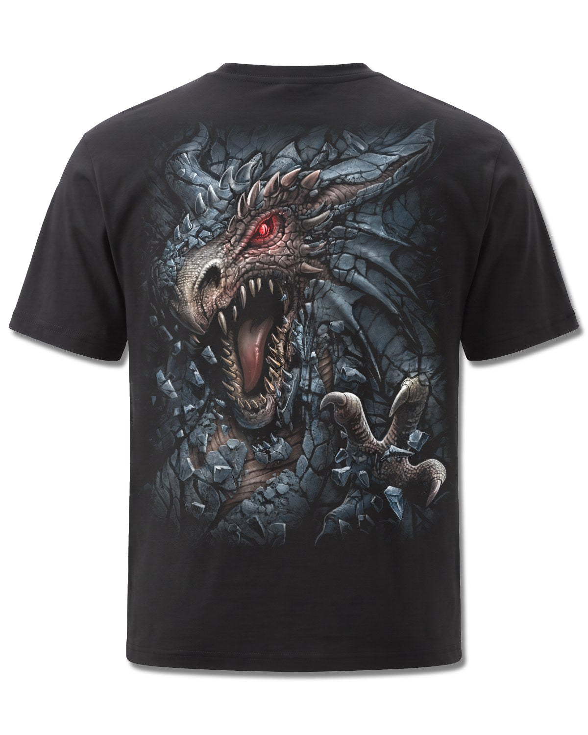 Spiral Dragon's Lair design, back view on Black M101, Rock Off Retail official merch