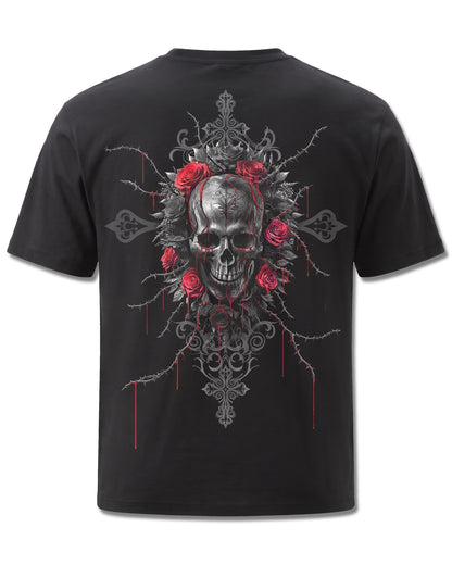 Spiral Love Is Dead design, back view on Black M101, Rock Off Retail official merch