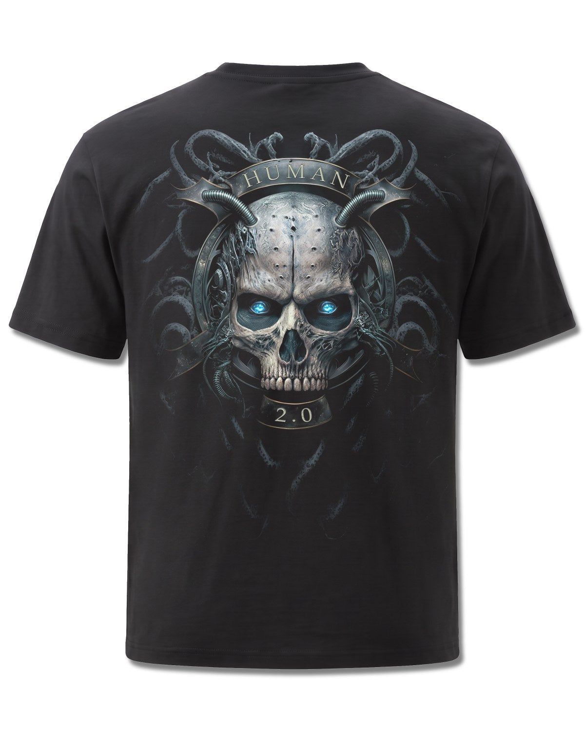 Spiral Human 2.0 design, back view on Black M101, Rock Off Retail official merch