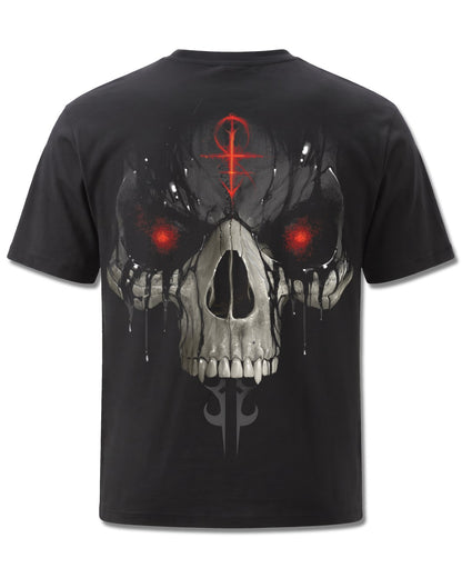 Spiral Dark Death design, back view on Black M101, Rock Off Retail official merch