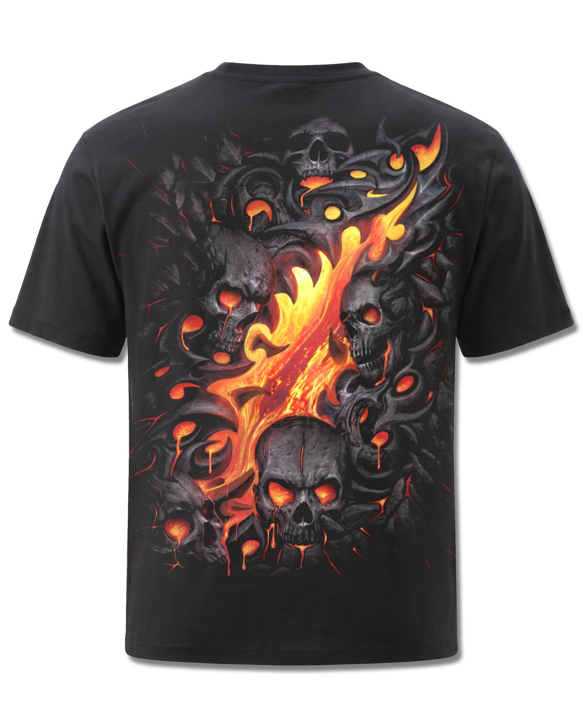 Spiral Skull Lava design, back view on Black M101, Rock Off Retail official merch
