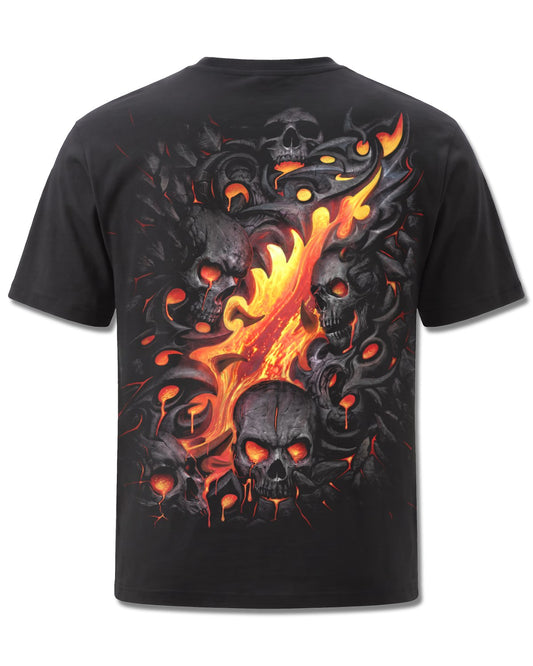 Spiral Skull Lava design, back view on Black M101, Rock Off Retail official merch
