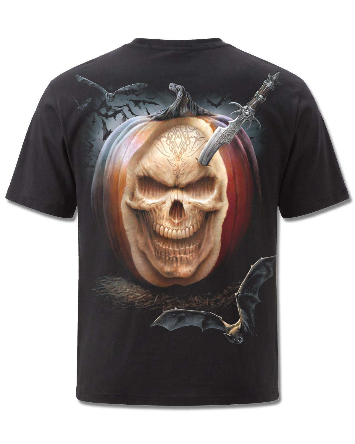Spiral Carving Death design, back view on Black M101, Rock Off Retail official merch