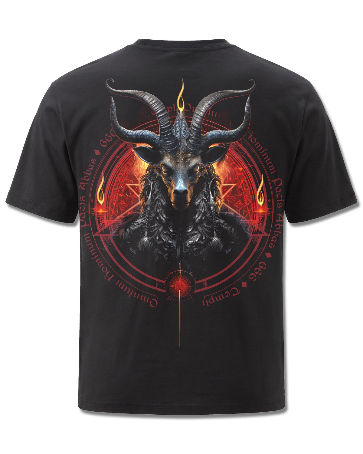 Spiral Baphomet design, back view on Black M101, Rock Off Retail official merch