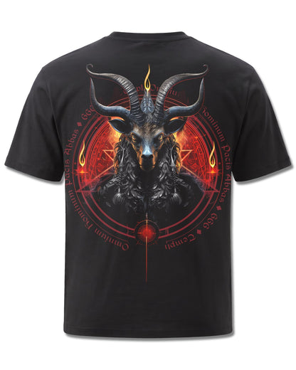 Spiral Baphomet design, back view on Black M101, Rock Off Retail official merch