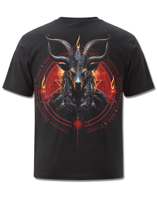 Spiral Baphomet design, back view on Black M101, Rock Off Retail official merch