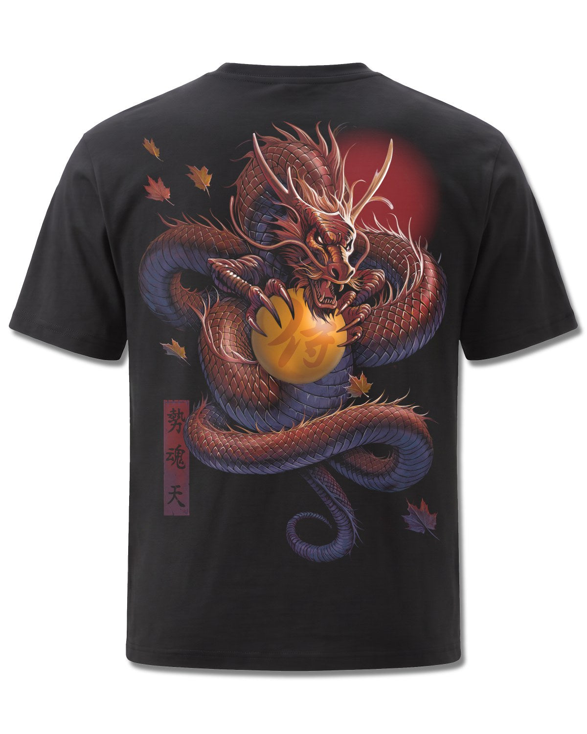 Spiral Samurai design, back view on Black M101, Rock Off Retail official merch