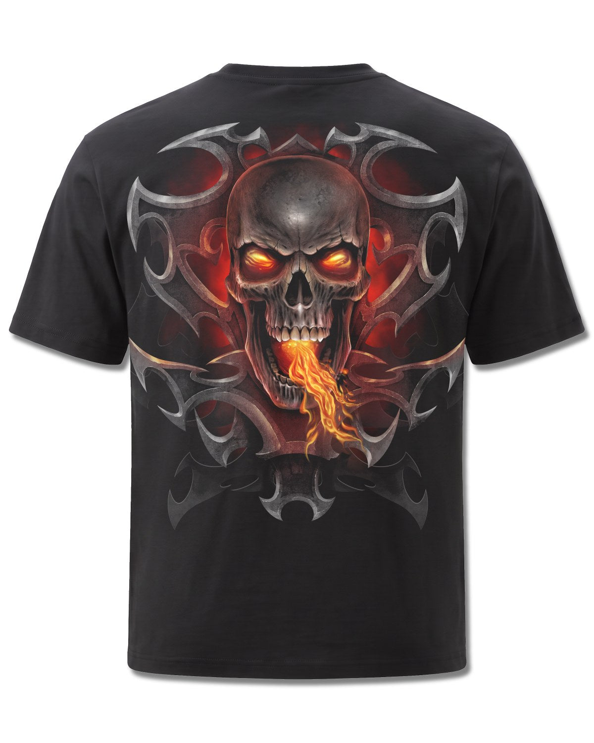 Spiral Fire Dragon design, back view on Black M101, Rock Off Retail official merch