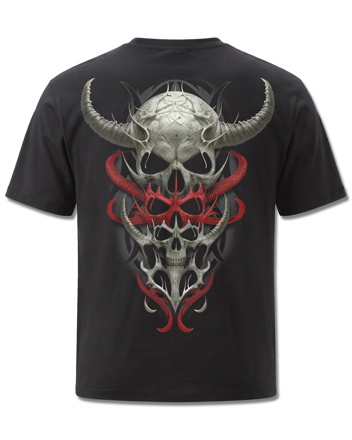 Spiral Skull Synthesis design, back view on Black M101, Rock Off Retail official merch