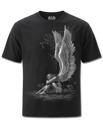 Spiral Enslaved Angel design, front view on Black M101, Rock Off Retail official merch