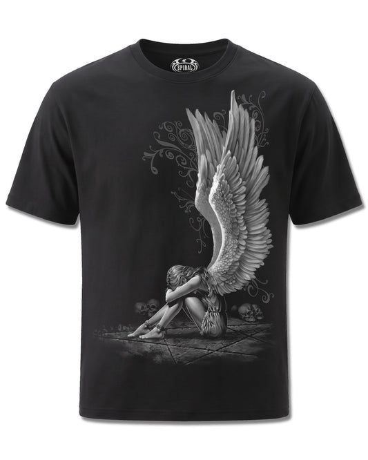 Spiral Enslaved Angel design, front view on Black M101, Rock Off Retail official merch