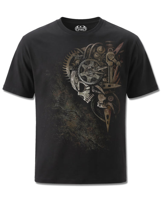 Spiral Diesel Punk design, front view on Black M101, Rock Off Retail official merch