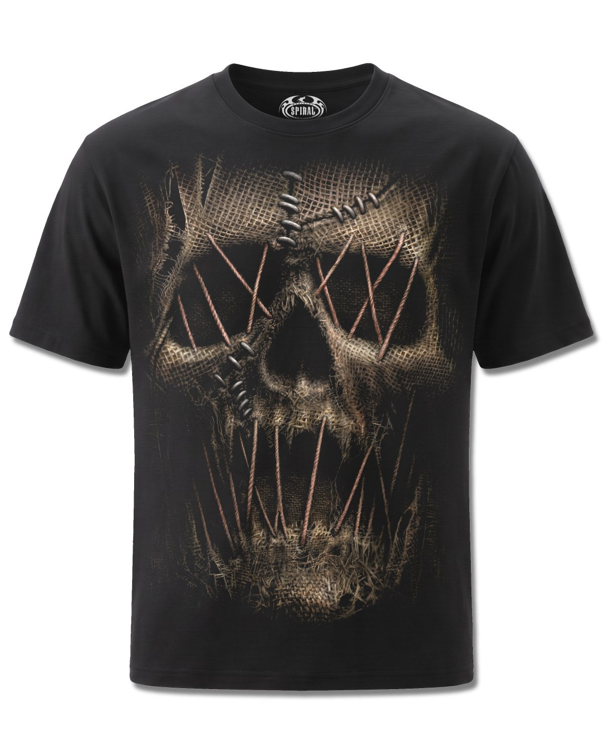 Spiral Thread Scare design, front view on Black M101, Rock Off Retail official merch