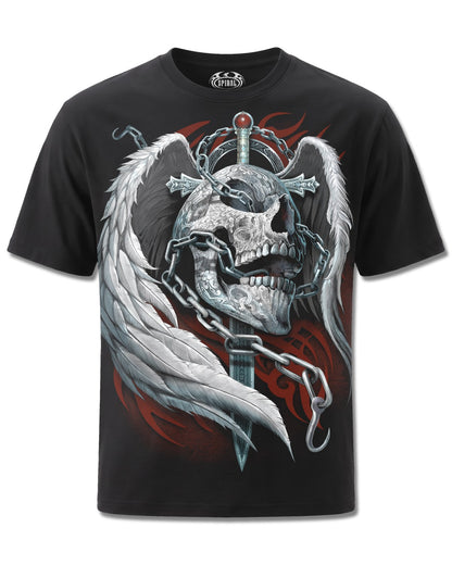 Spiral Enchained Soul design, front view on Black M101, Rock Off Retail official merch