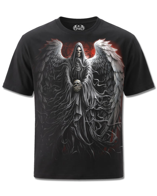 Spiral Death Robe design, front view on Black M101, Rock Off Retail official merch