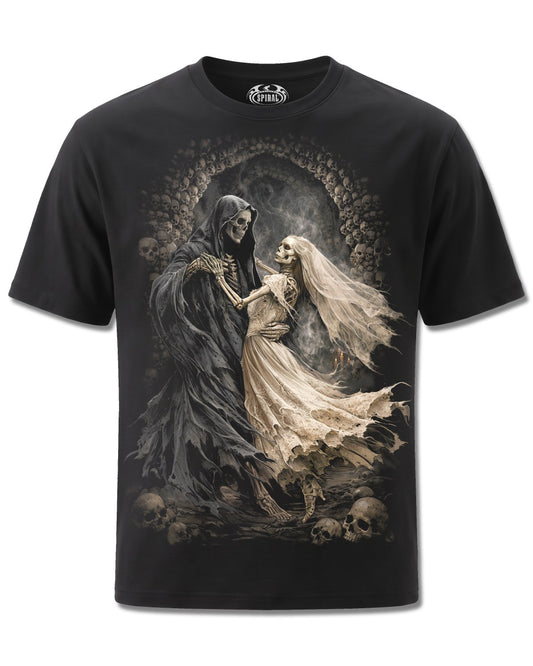 Spiral Last Dance design, front view on Black M101, Rock Off Retail official merch