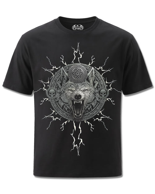 Spiral Valhalla design, front view on Black M101, Rock Off Retail official merch