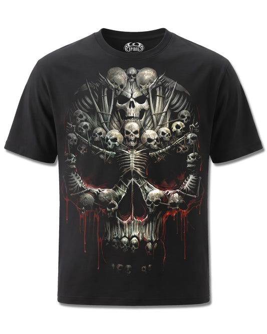 Spiral Death Bones design, front view on Black M101, Rock Off Retail official merch