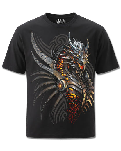Spiral Razor Back design, front view on Black M101, Rock Off Retail official merch
