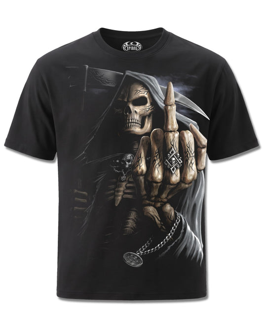 Spiral Bone Finger design, front view on Black M101, Rock Off Retail official merch