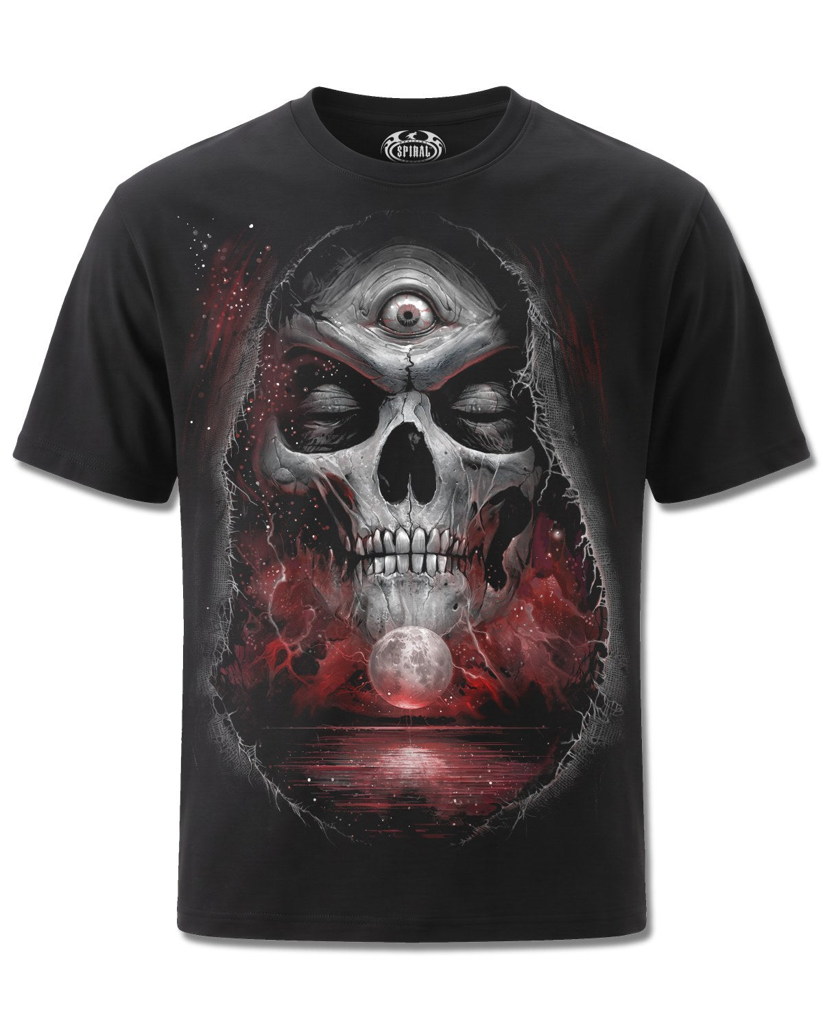 Spiral Third Eye Awakening design, front view on Black M101, Rock Off Retail official merch