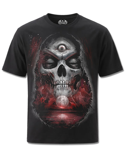 Spiral Third Eye Awakening design, front view on Black M101, Rock Off Retail official merch