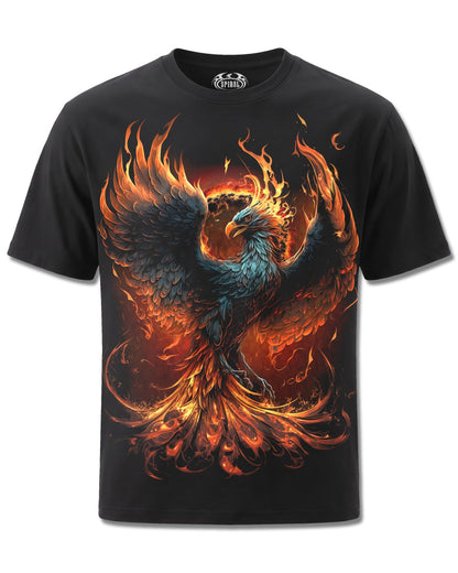 Spiral Ashes Reborn design, front view on Black M101, Rock Off Retail official merch