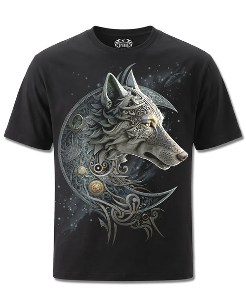 Spiral Celtic Wolf design, front view on Black M101, Rock Off Retail official merch