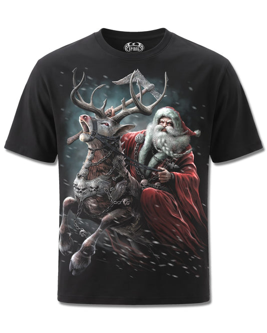 Spiral Sleigher design, front view on Black M101, Rock Off Retail official merch