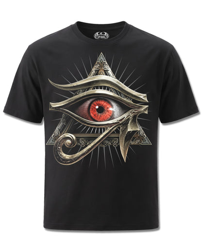 Spiral Evil Eye design, front view on Black M101, Rock Off Retail official merch