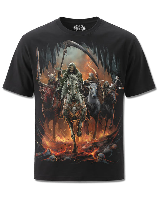 Spiral Revelation design, front view on Black M101, Rock Off Retail official merch