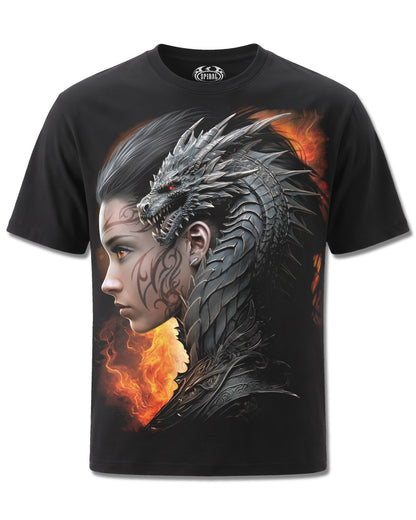 Spiral Draco Queen design, front view on Black M101, Rock Off Retail official merch