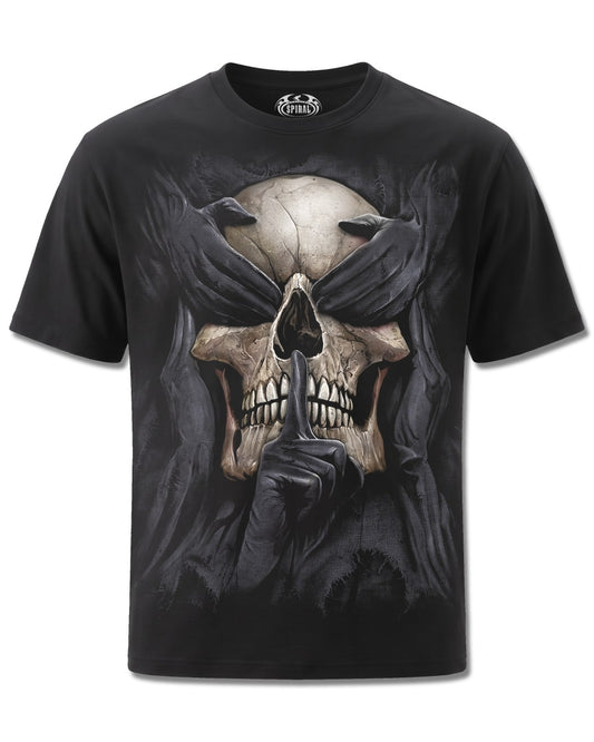 Spiral See No Evil design, front view on Black M101, Rock Off Retail official merch