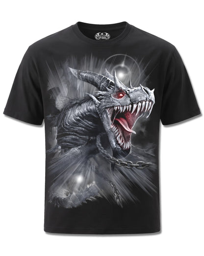Spiral Dragon's Cry design, front view on Black M101, Rock Off Retail official merch