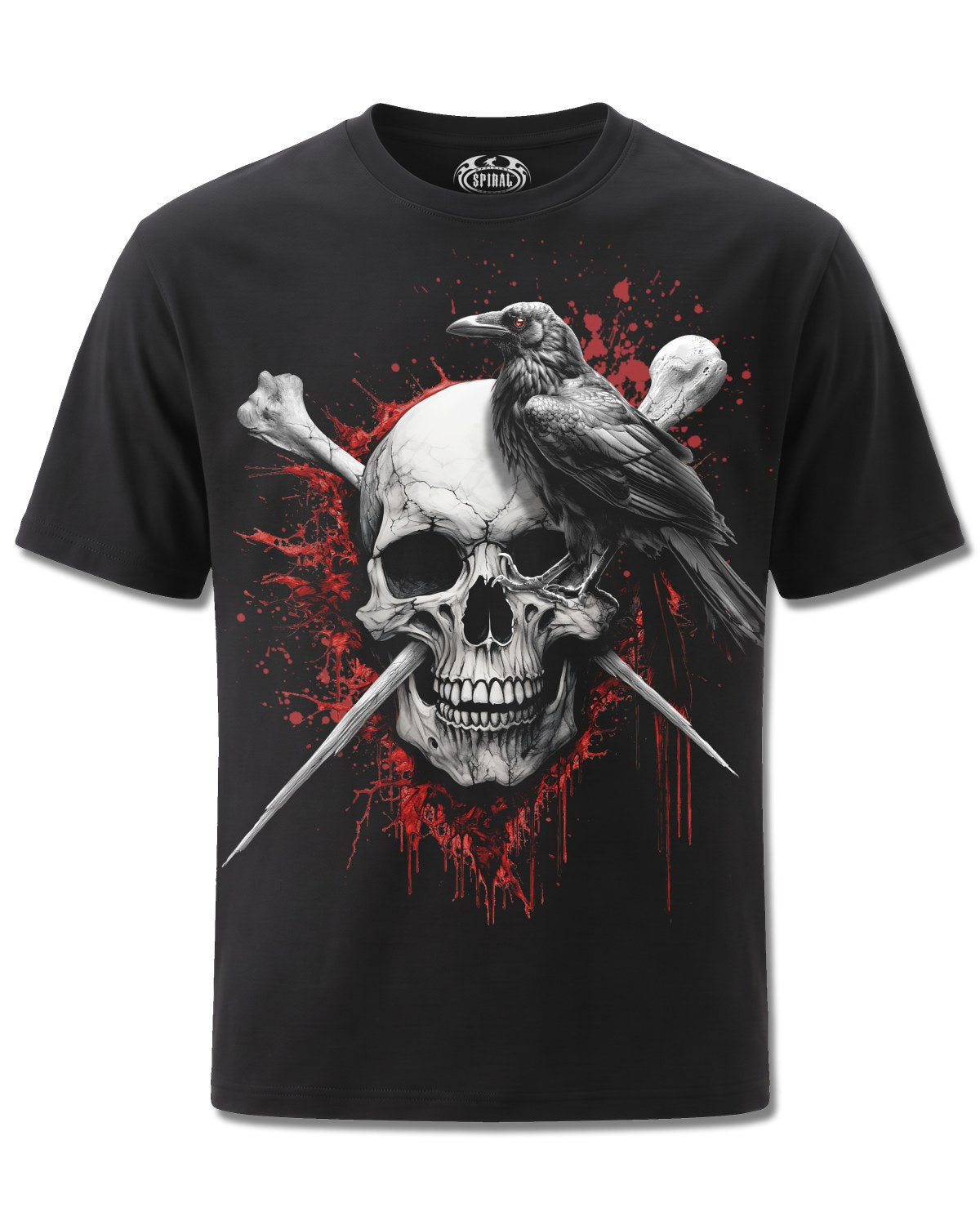 Spiral Death Raven design, front view on Black M101, Rock Off Retail official merch