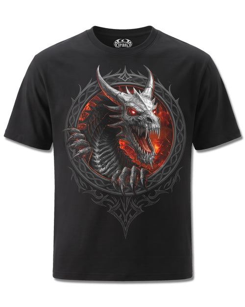 Spiral Dragon Reaper design, front view on Black M101, Rock Off Retail official merch