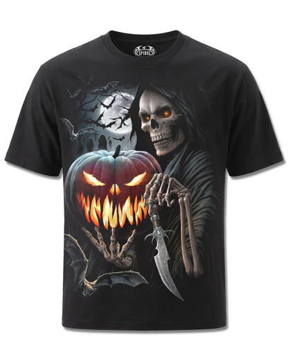 Spiral Carving Death design, front view on Black M101, Rock Off Retail official merch