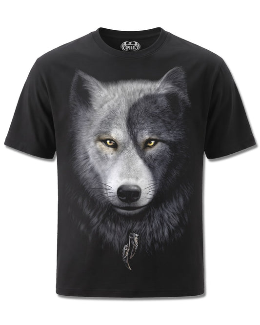 Spiral Wolf Chi design, front view on Black M101, Rock Off Retail official merch